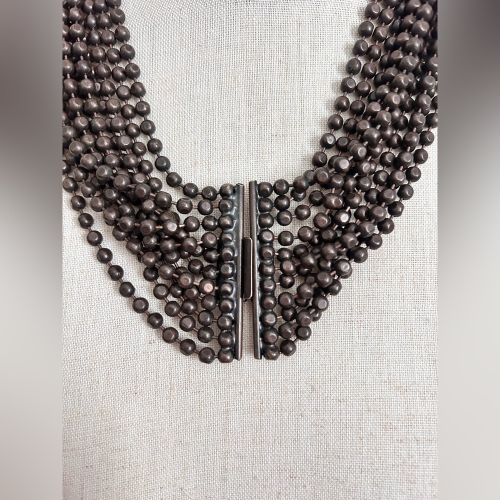 Vintage Estate Find Art Deco Bronze Bead Multi Strand Bib Necklace - Picture 3 of 4